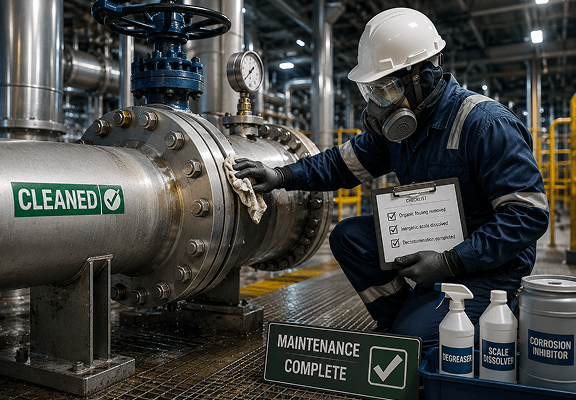 Technician performing nitrogen pressure testing and leak detection